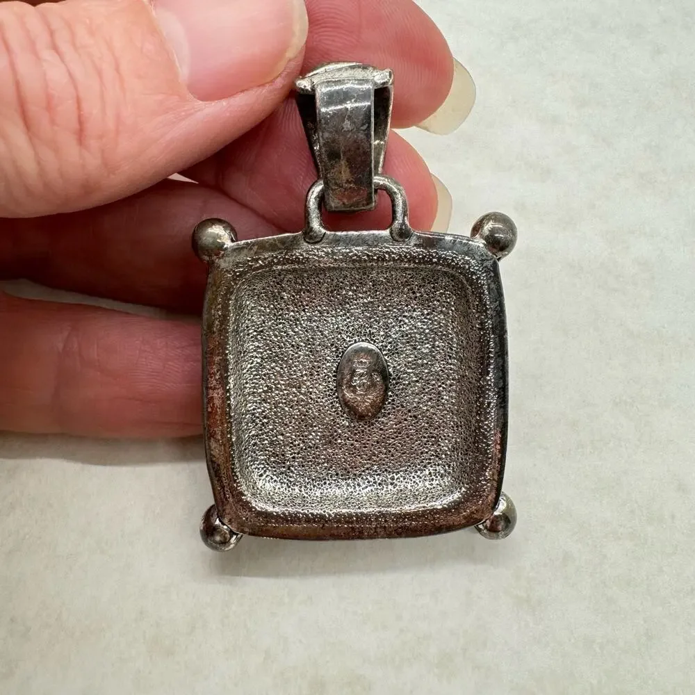 Vintage Premier Designs Silver Tone Black Stone Pendant Chain Necklace Stamped